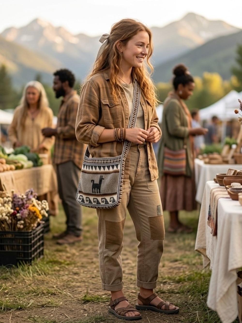 Boho Granola Alpaca Pattern Crossbody Knit Bag